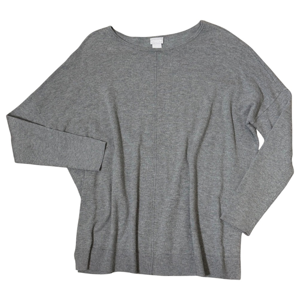 Chicos Minimal Cashmere Blend Chic Lightweight Sweater (1/M) Gray Closet Staple